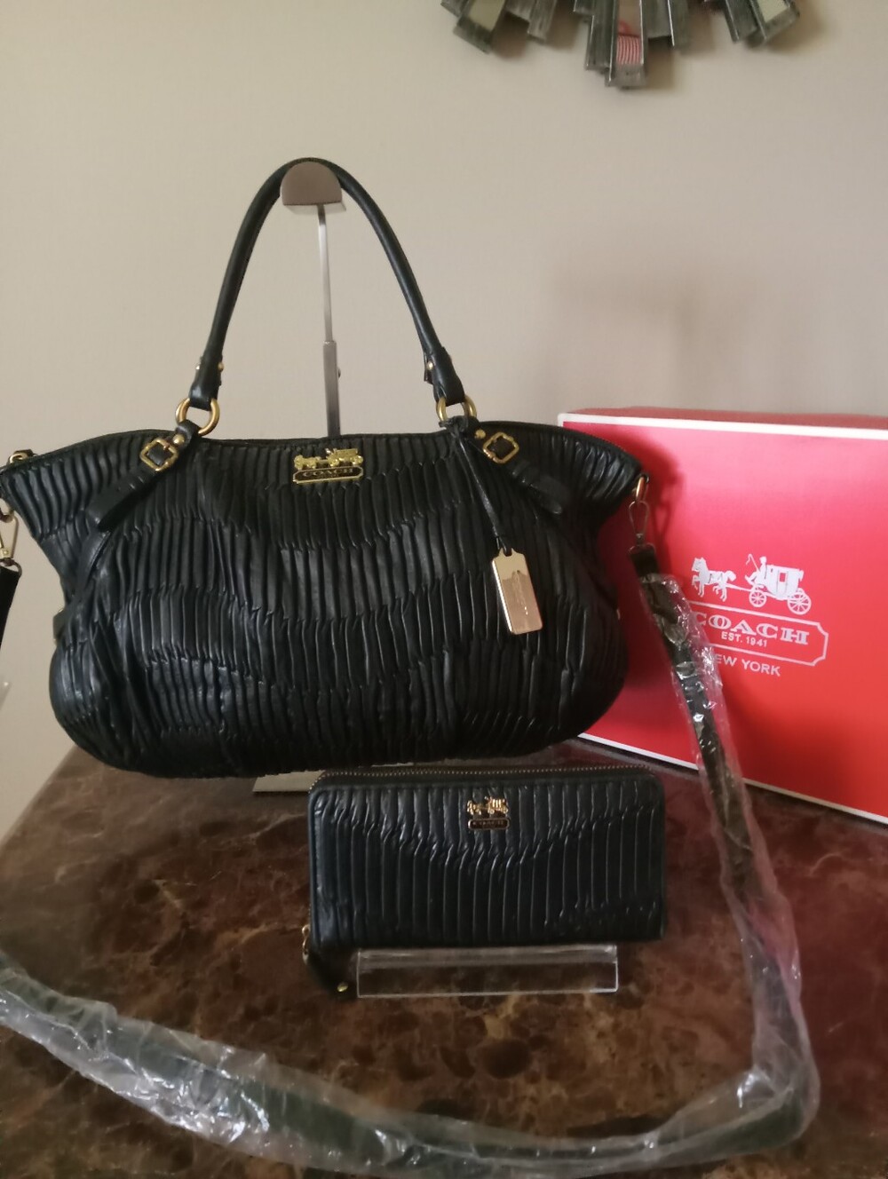Coach Madison Black Textured Leather Satchel/Wallet Bundle EUC - Picture 8 of 16